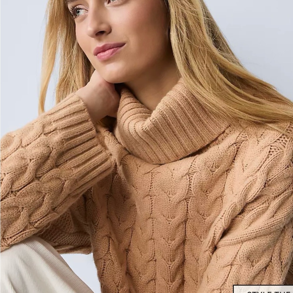 NWT Ann Taylor Camel Cable Knit Turtleneck Sweater